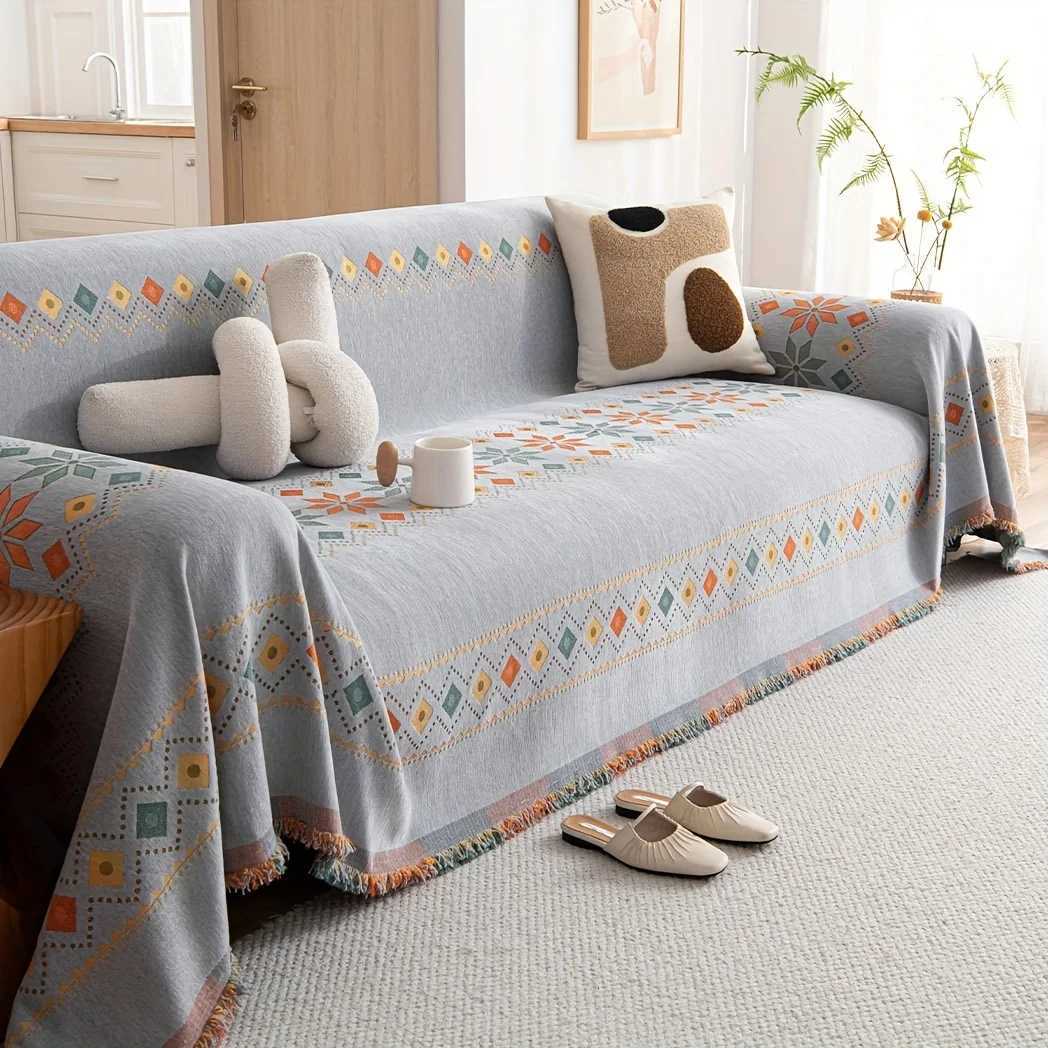 A bohemian-style sofa cover a knitted all-season slip-resistant full-covering sofa cover blanket M251204-image-1087197688