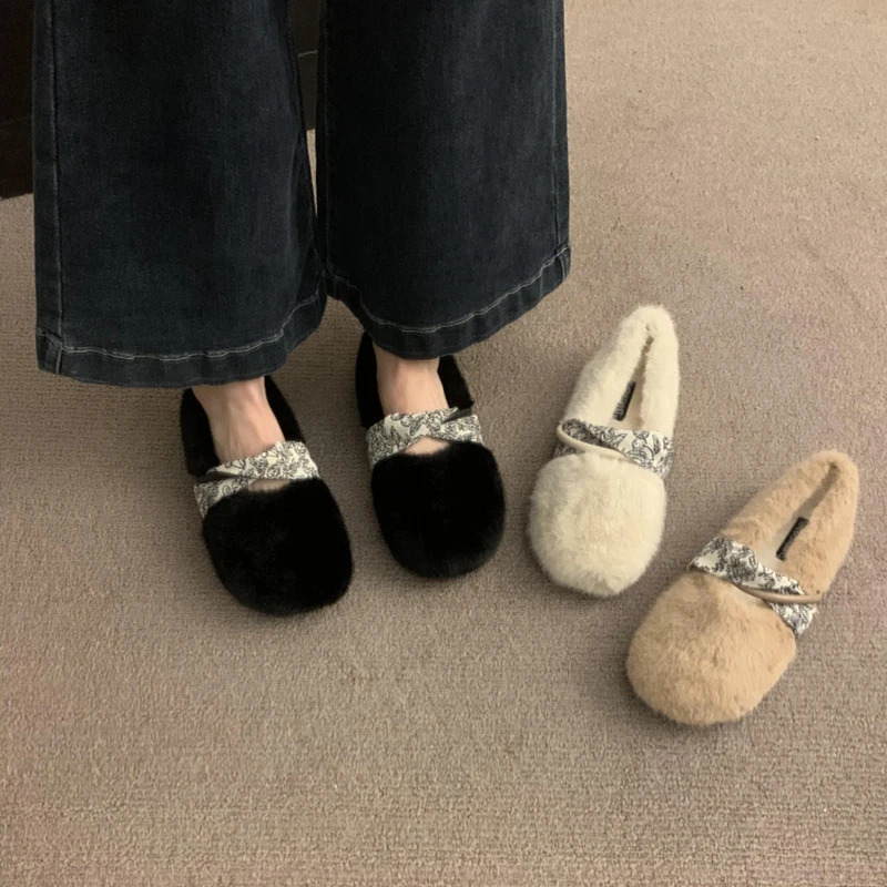 Autumn Winter Women House Fur Shoes Concise Round Toe Slip On Warm Shoes Ladies Comfort Cotton Flats Shoes 251124
