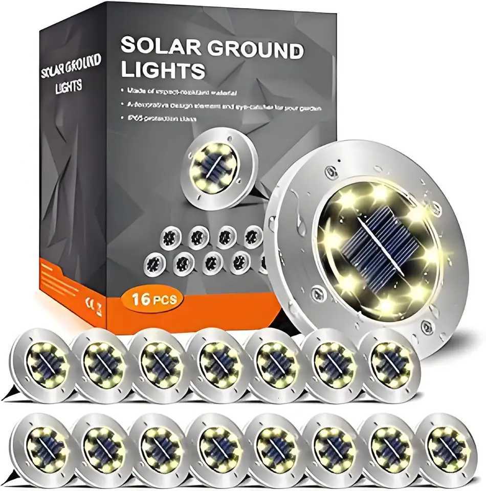 Lot de 8/12 lampes solaires au sol – Éclairage paysager étanche avec luminosité améliorée Blanc froid ou Blanc chaud pour jardin M251204