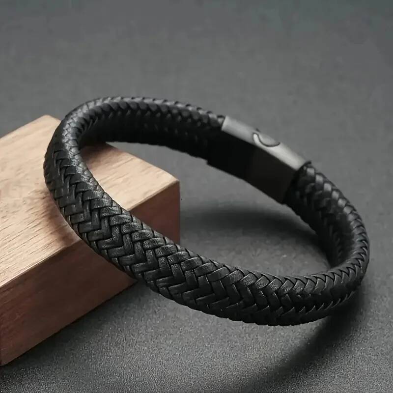 Bracelet magnétique en cuir PU noir pour hommes matures, stable et élégant, offrant le meilleur cadeau pour hommes ddmynov