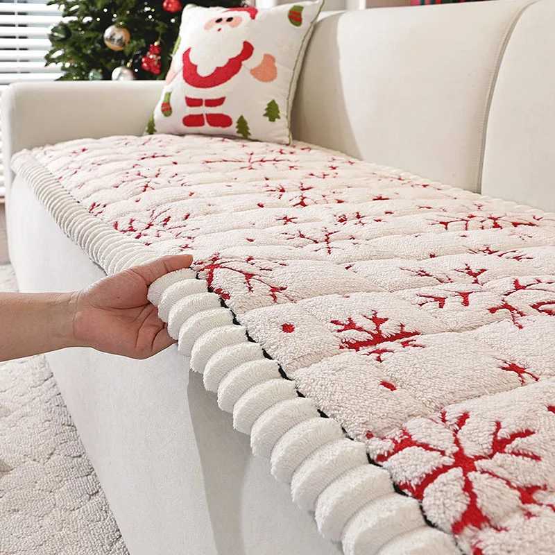Festive Snowflake Flannel Sofa Cushion Autumn/winter Seat Cushion for New Year Non-Slip Stain-Resistant Furniture Protector M251204-image-1087198981