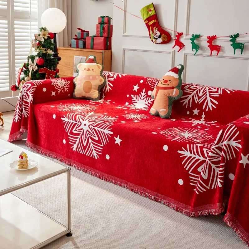 Red Christmas Blanket Sofa Cover Four Seasons Universal Sofa Cover Multifunctional Blanket Christmas Home Decoration Covers M251204-image-1087199097