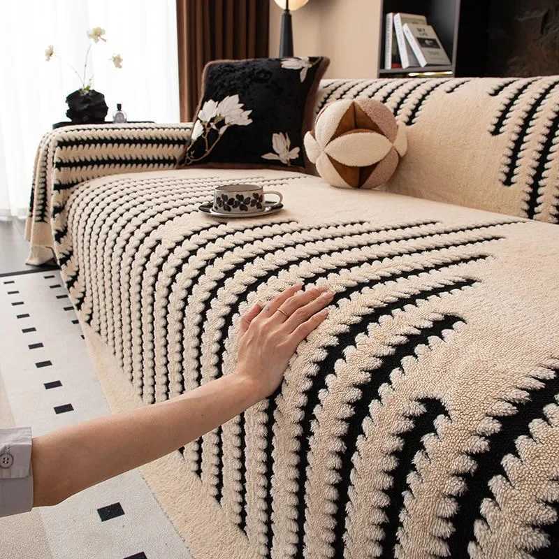 Mibai Black Striped Sofa Towel Bohemian Minimalist Art Style One-Piece Sofa Cover Cloth For Living Room Home Decor M251204-image-1087196971