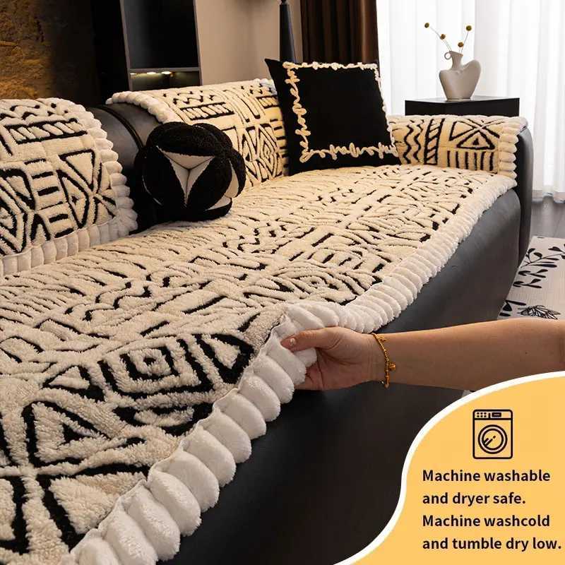 1PC-Winter shu mianrong sofa cushion light luxury simple and anti slip sofa cushion plush line sofa cushion M251204-image-1087197379