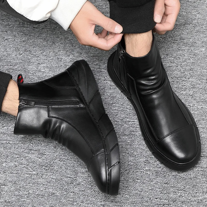Automne hommes Chelsea bottes Slip-on imperméable bottines rétro noir hommes mode bottes moto chaussures grande taille 44 251124