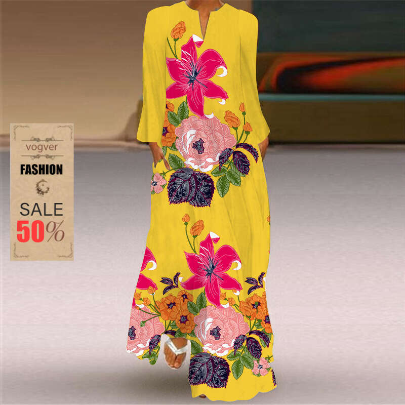 Dress for Women Designer Luxury Spring 2026 Summer New Women's V-neck Long Sleeve Pocket Printed Casual Dress
