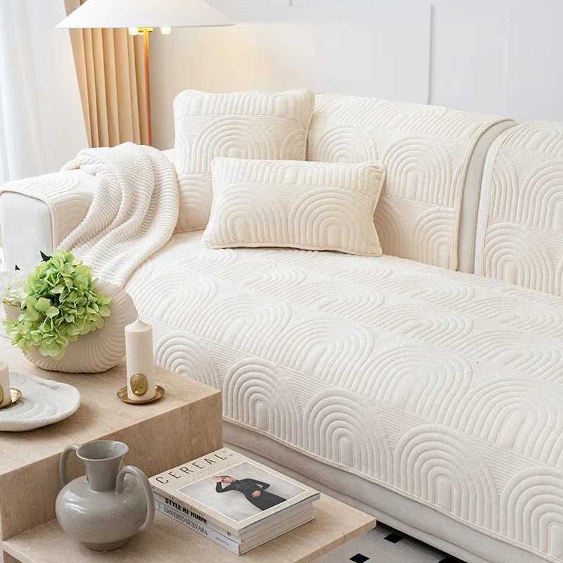New Sofa Cushion Plush Cushion Solid Color Plush Embroidery Sofa Cushion Non-slip Sofa Cover Cloth Back Cover M251204-image-1087199401