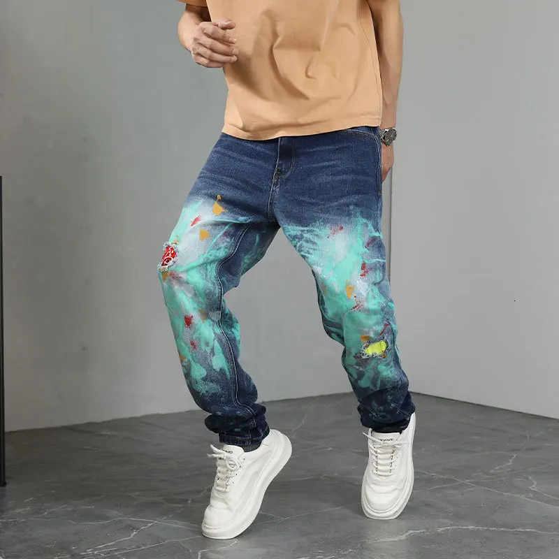 Fashionable hand-painted graffiti printed jeans for men straight leg high street fashion cool and personalized pants 251201