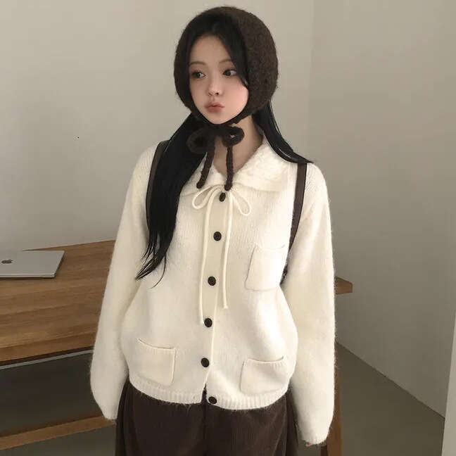 INS – Cardigan tricoté polyvalent de Style coréen, cravate à revers, rajeunissant, manteau pull pour femme, Top B5, nouvelle collection automne h