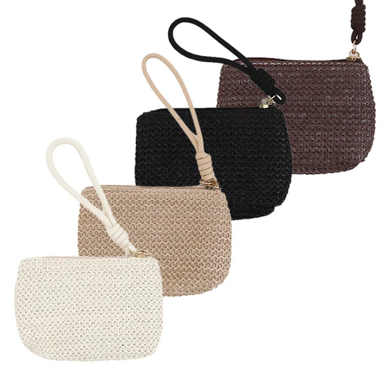 Fashion Women Mini Straw Wallets Coin Purses Card Holder Money Bag Women Girls Zipper Change Pouch 251201