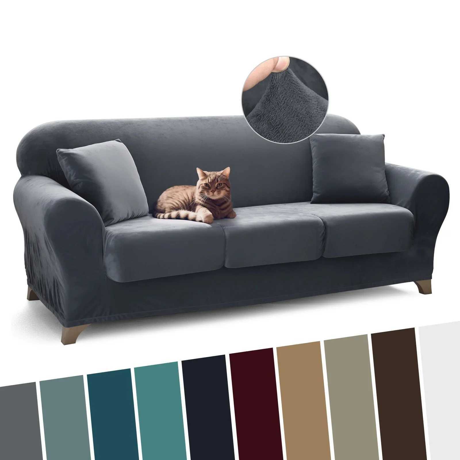Velvet Winter Couch Cover Stretch Sofa Covers for 1/2/3/4Seater Separate Cushion Covers Washable Furniture Protector Slipcovers M251204-image-1087199815
