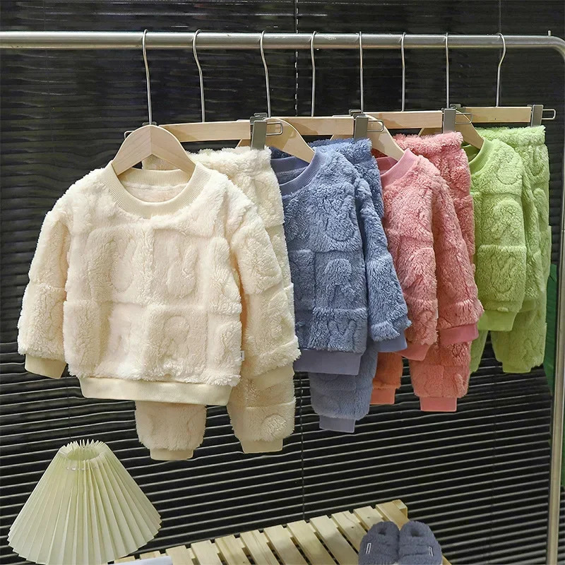 Ensemble de pyjama pour enfants chaud automne hiver vêtements de nuit pour enfants garçons filles épaissi Homewear en peluche vêtements de bébé 1