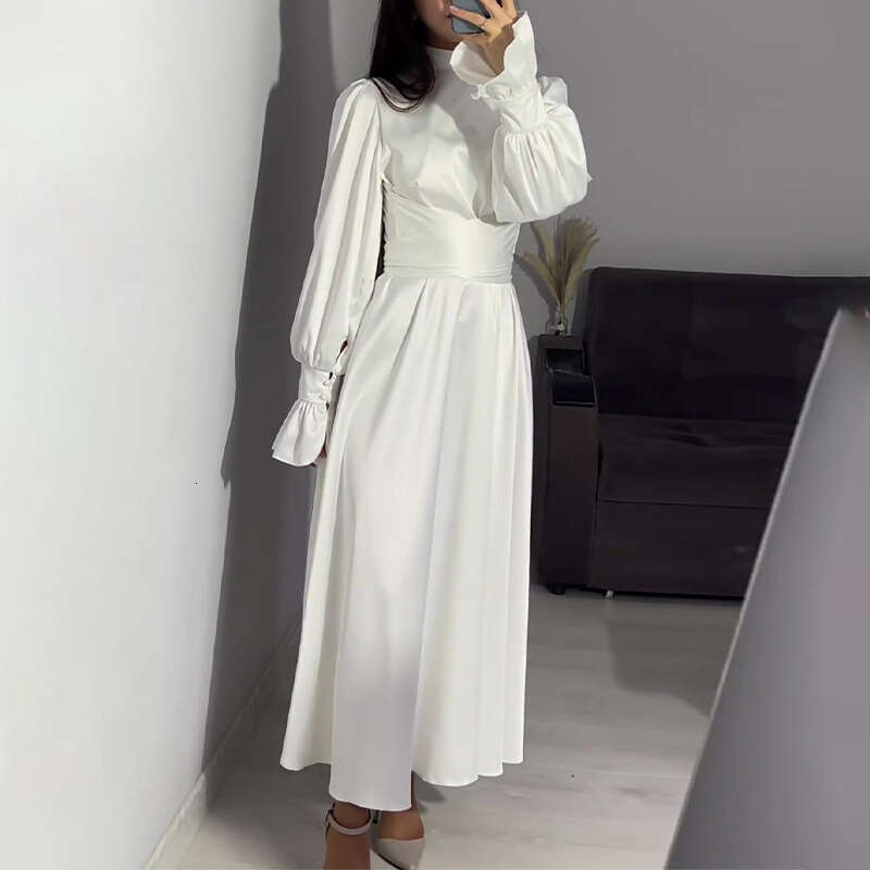 Spring New European And American Women's Fashion High Waist Slim Fit Fashionable Elegant Solid Color Dress For Women B5