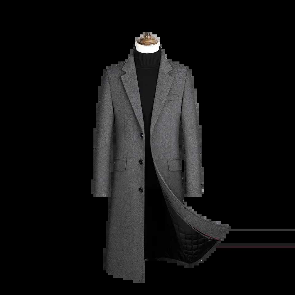 High-quality mens autumn and winter woolen overcoat long fashionable and stylish windbreaker knee-length thick cotton coatXJ251204