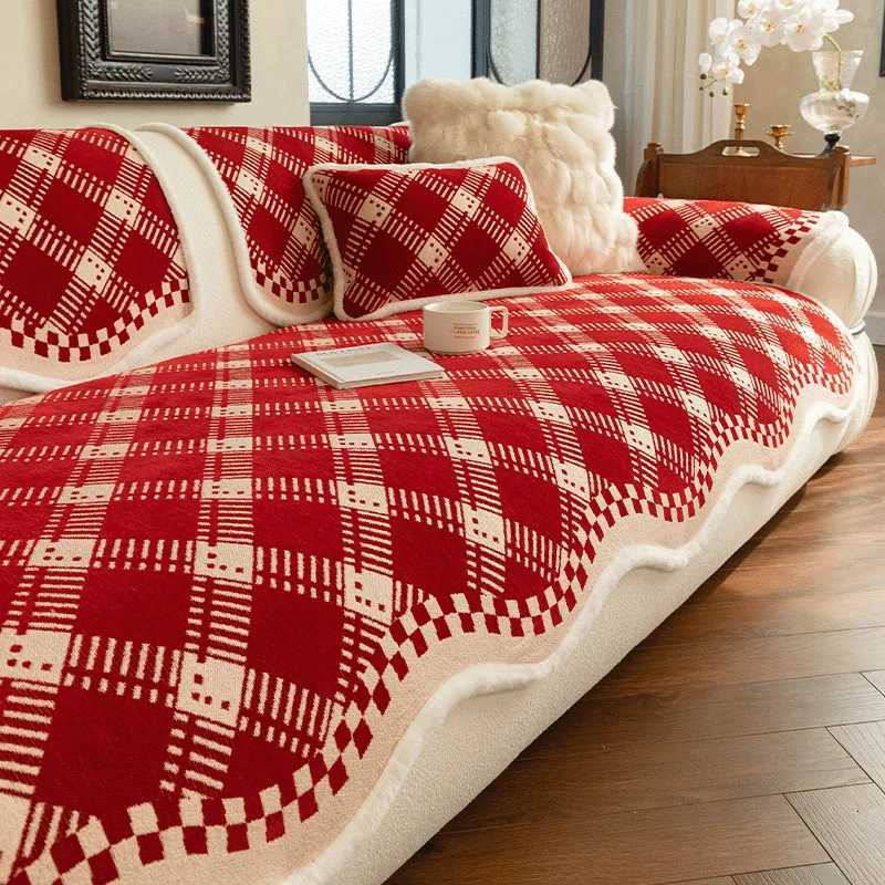 Red New Year Sofa Cushions Christmas Atmosphere Decoration Sofa Cover Autumn and Winter One-Piece Fixed Anti-Slip Warm Covers M251204-image-1087200860