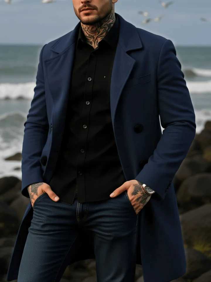 Manteau d'hiver chaud décontracté à Double boutonnage pour hommes avec veste coupe-vent doublé en mélange de laine manteau épaissi à la mode pour