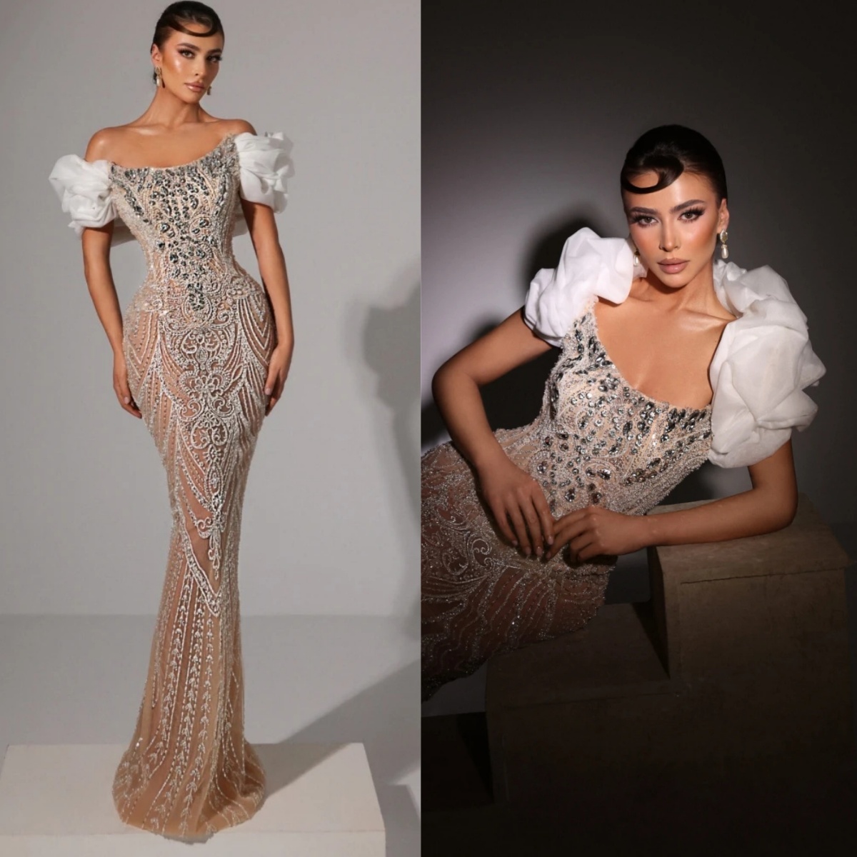 Gorgeous Crystal Lace Prom Dresses Elegant Off The Shoulder Beaded Evening Dress Floor Length Sequined Party Gown Customized
