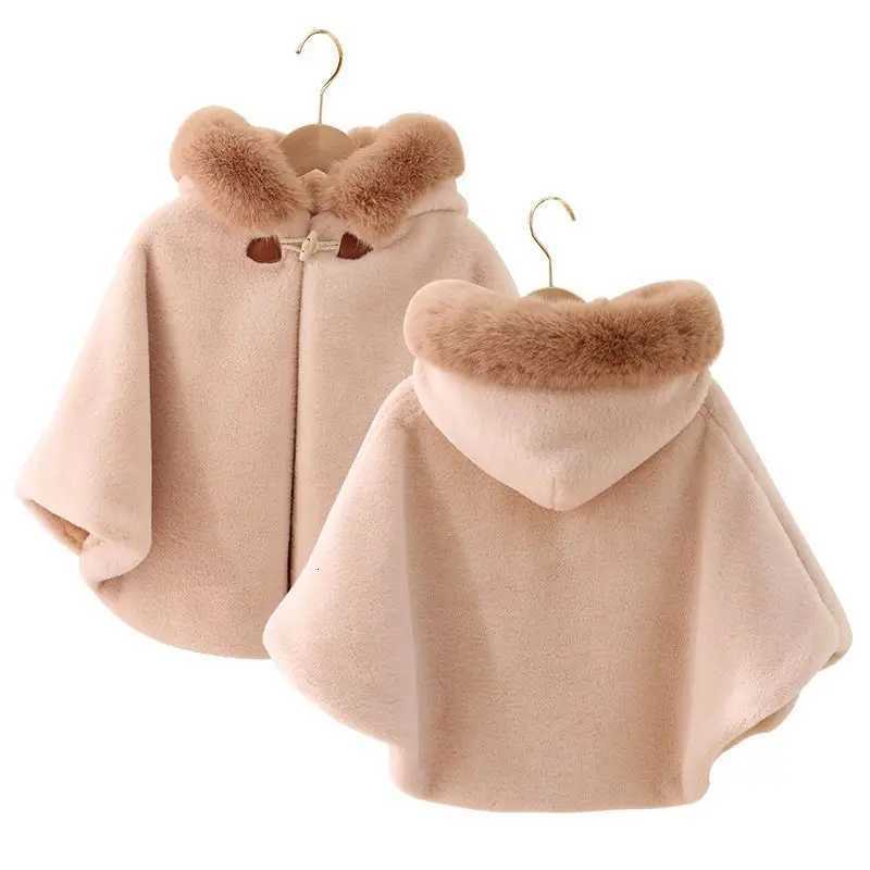 Imitation Fur Baby Girl Cloak Autumn Winter Solid Color Infant Toddler Fur Collar Hooded Cape For 1-7Y Kids Warm Outwear Top Z251204