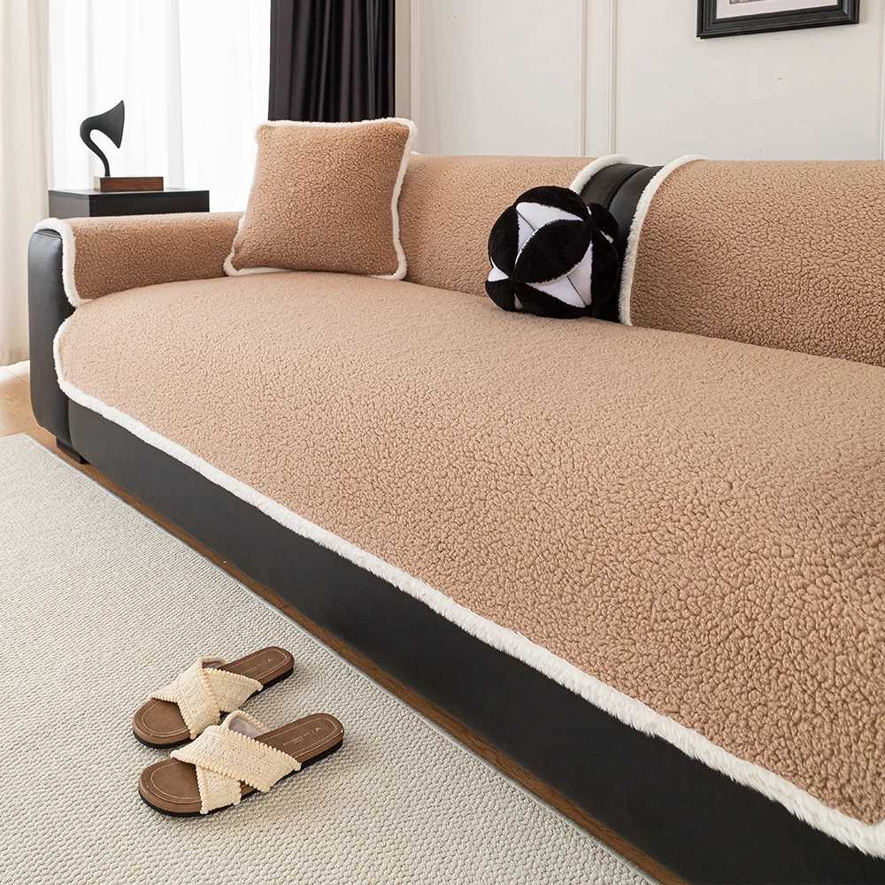 Winter Particle Fleece Sofa Cushion Simple Anti-Slip Warm Soft Pet Friendly Furniture Protector 4 Seat 3 Seat Cover Sofa Cover M251204-image-1087201035