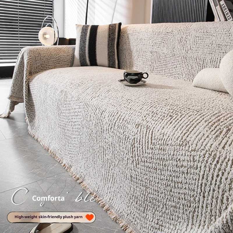 Thick Chenille Sofa Cover Striped Knitted Cat Resistant Full Cover for 2 3 4 Seater Sofa M251204-image-1087199242