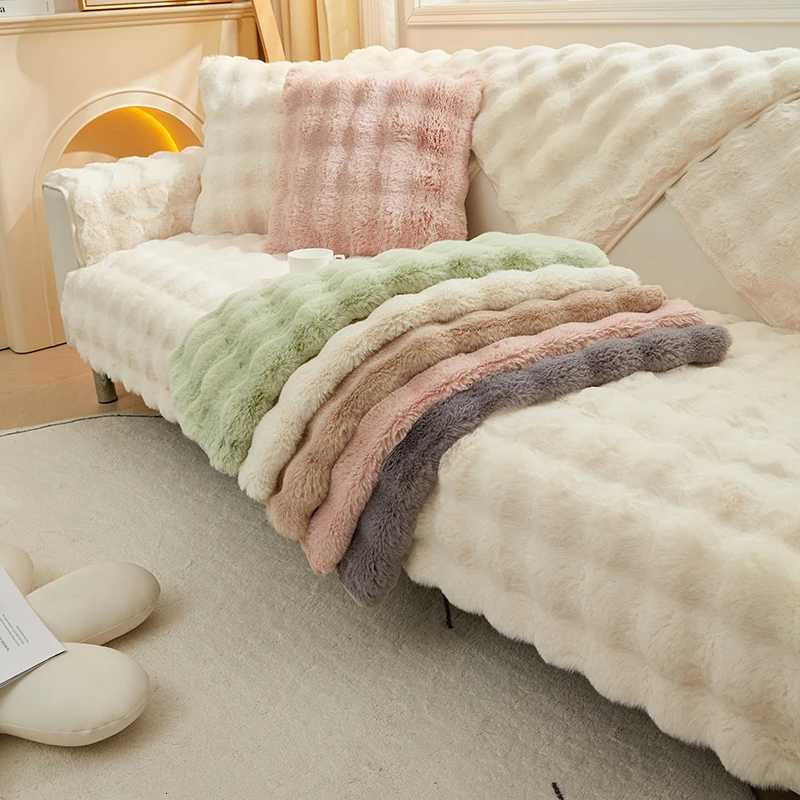 Thicken Rabbit Plush Sofa Slipcover Universal Solid Color Sofa Towel Covers Non-slip Couch Slipcovers Sofa Towel for Living Room M251204-image-1087200363
