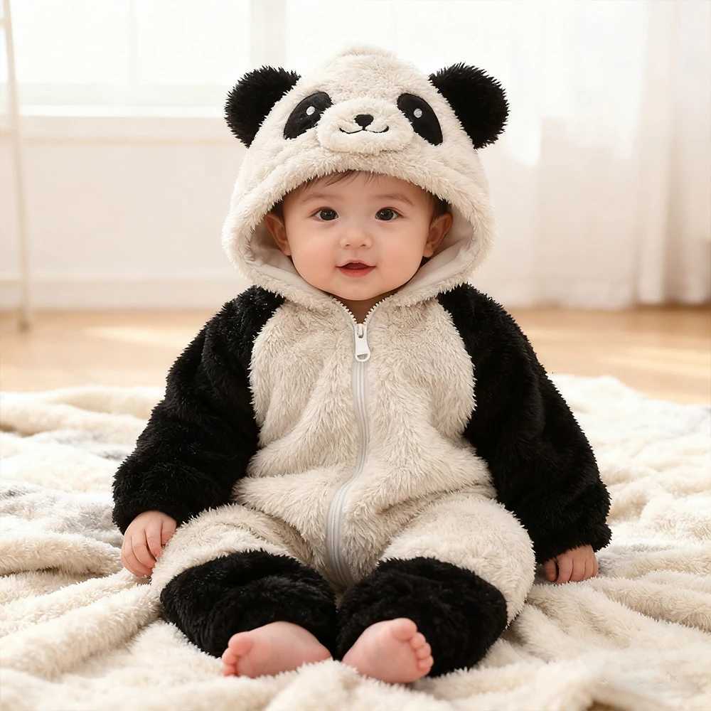 Baby Girl Clothes Panda Pajamas Autumn Winter Keep Warm Boys Home Clothing Newborn Romper Fleece Sets For Children 0-36 months Z251204