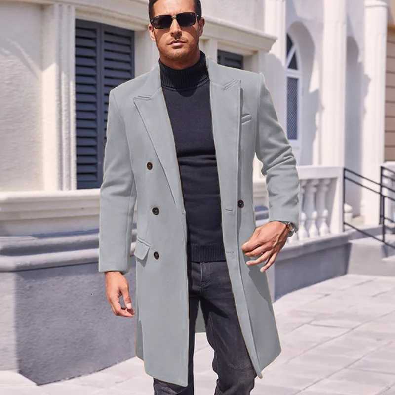 Manteau long pour hommes mélange de laine veste à double boutonnage revers décontracté avec doublure rue extérieur chaud vêtements pour hommes ta