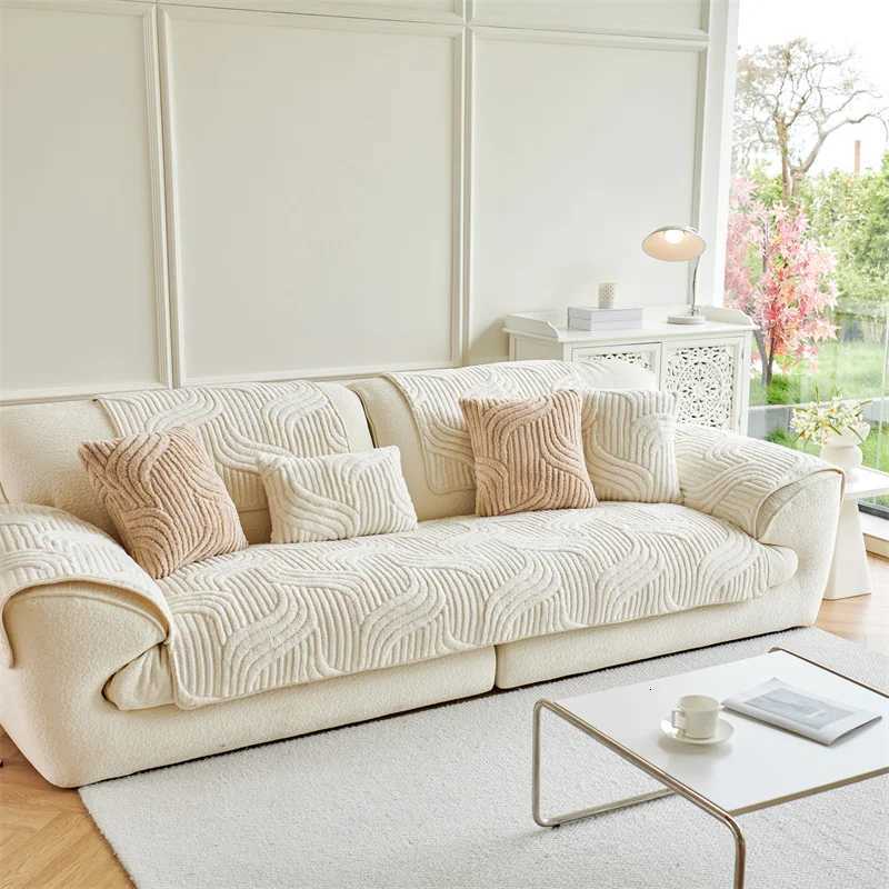 Shu Cotton Velvet Jacquard Sofa Cushion Winter Thickeneded Cover Soft and Comfortable Modern Simple Wind Cover Cat Cushion Plush Sofa Cover M2512-image-1087200159