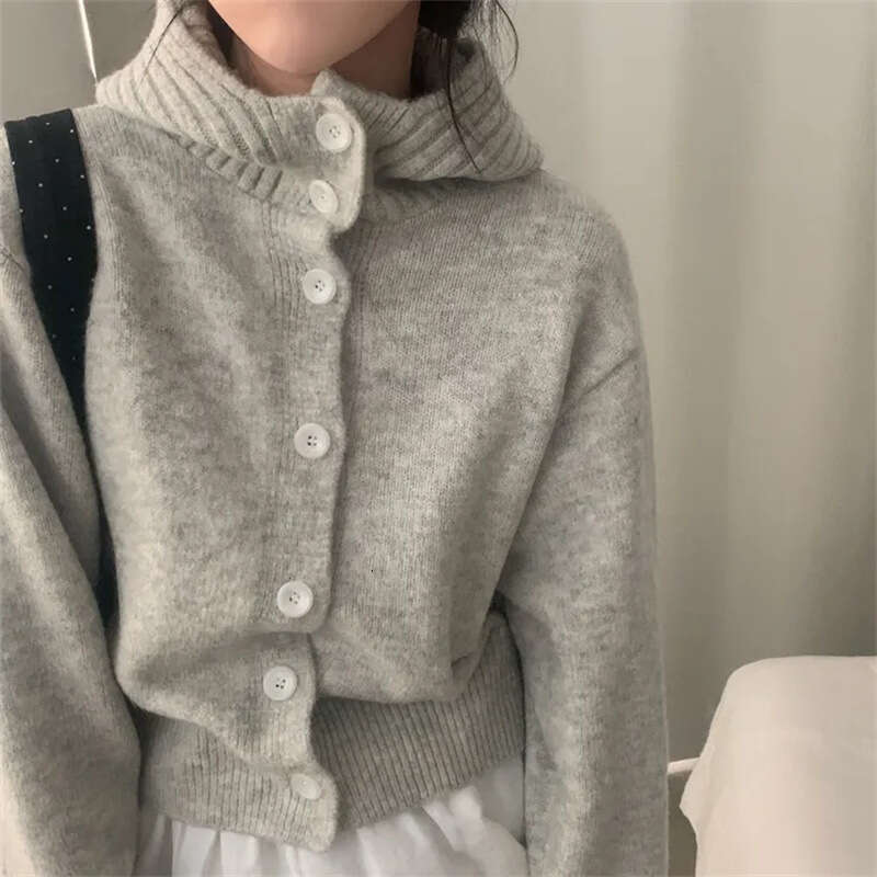 Dongdaemun automne hiver nouveau Style coréen paresseux décontracté polyvalent à capuche bouton pull tricoté Cardigan veste B5