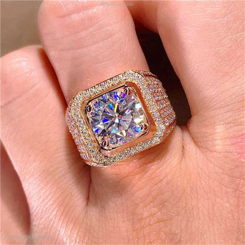 luxury men gold jewelry Classic 2CT unique wedding rings 925 sterling silver round cut Moissanite CZ gemstones ring for woman diamond real