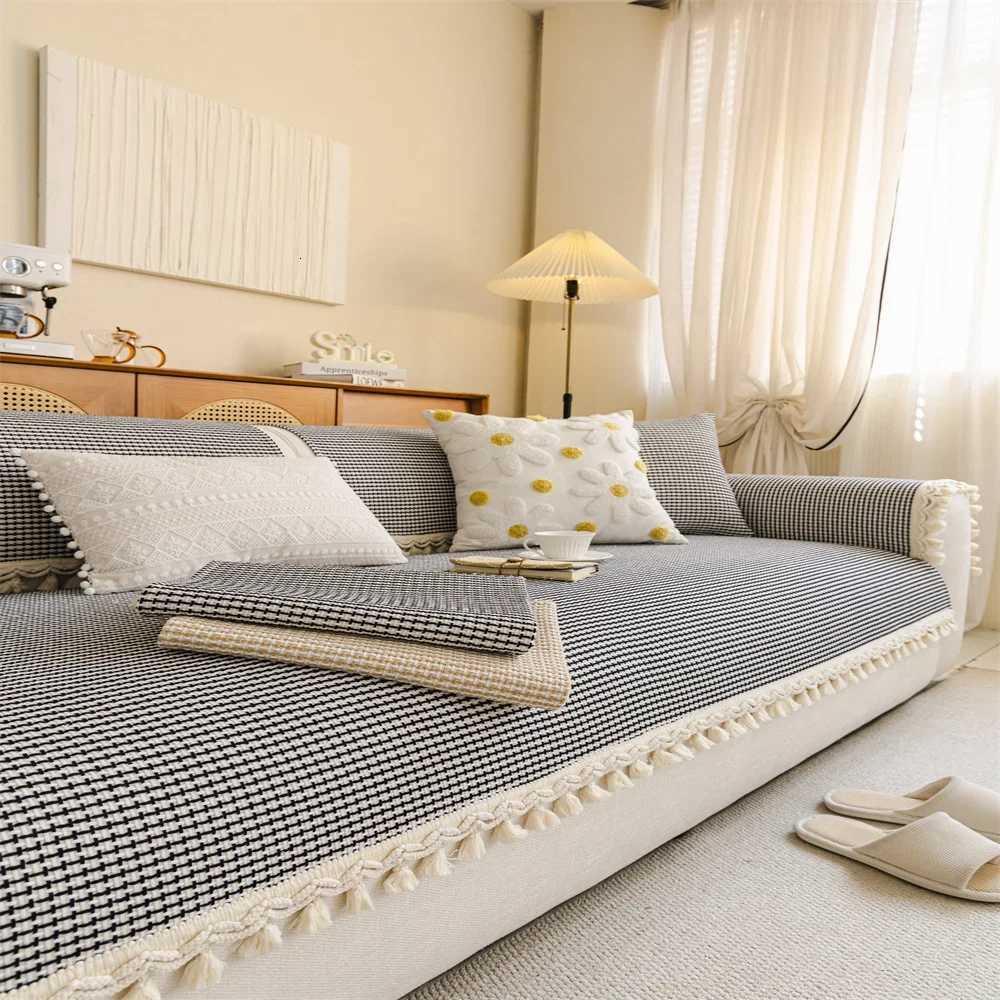 Sofa Cushion Four Seasons Universal Solid Color Anti-Slip Cushion Floor Mat Cloth Cover Leather Sofa Cover M251204-image-1087197924