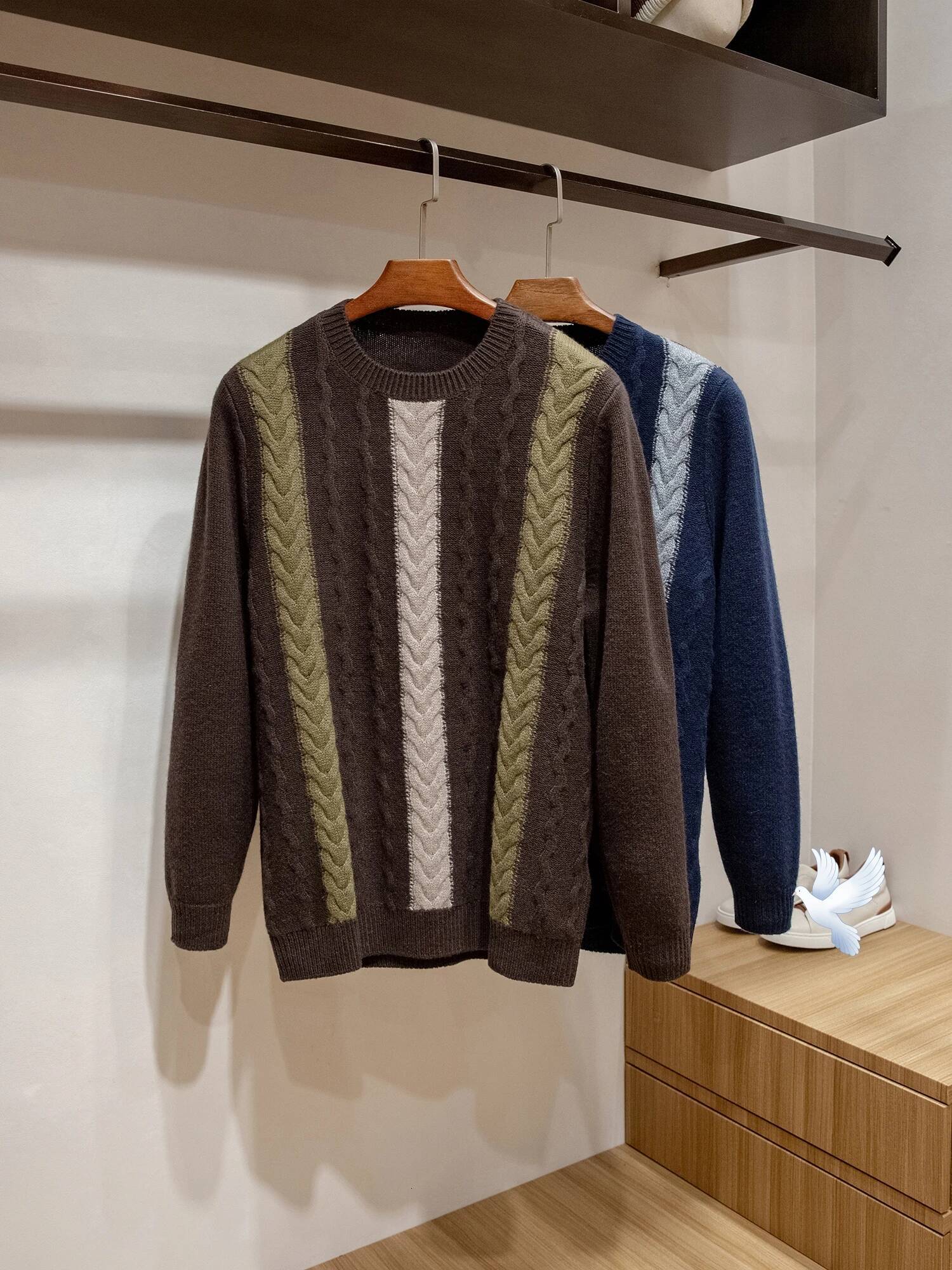 Pull tricoté chaud en mélange de laine et cachemire pour hommes, Style de luxe léger, motif Vertical, col rond, haute qualité, Neft