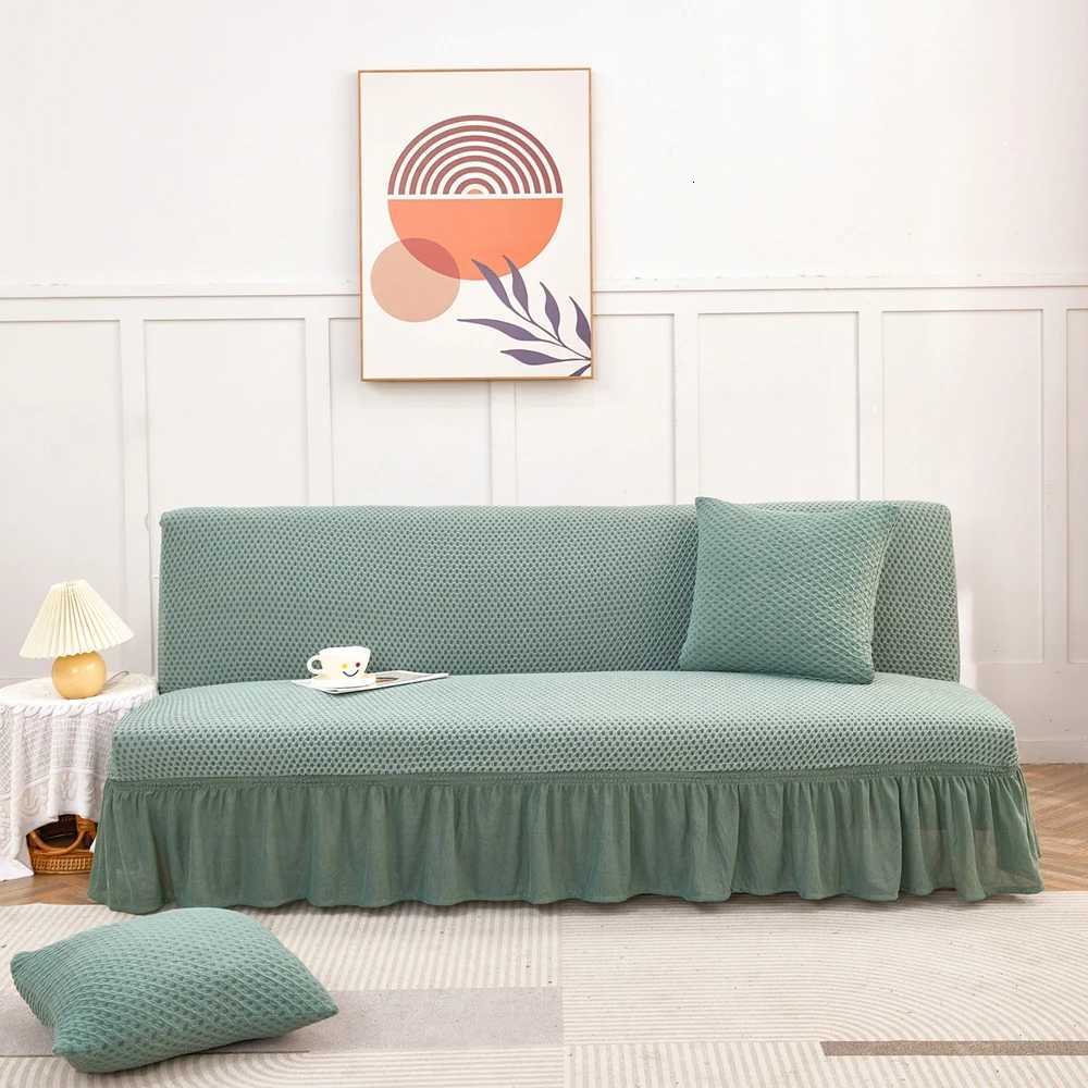 Armless Sofa Bed Cover Stretch Slipcover All-Season Universal Fit Anti-Slip Easy Install Protector With Skirt Hem Home Decor M251204-image-1087195611