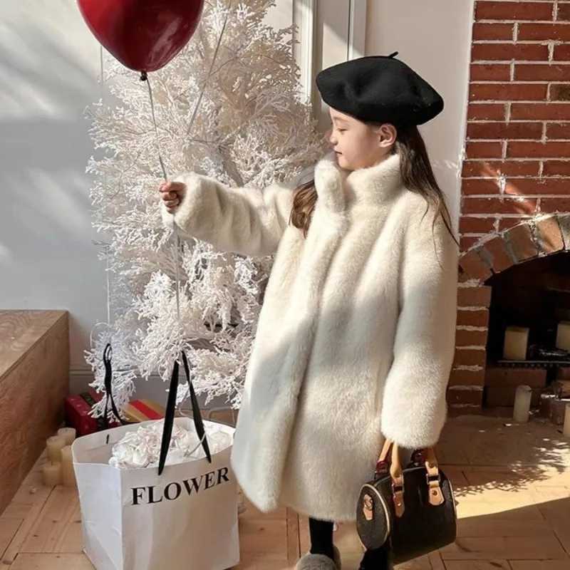 Manteau d'hiver en Faux vison pour enfants, veste surdimensionnée à capuche, épaisse et chaude en fourrure pour grandes filles en bas âge, automn