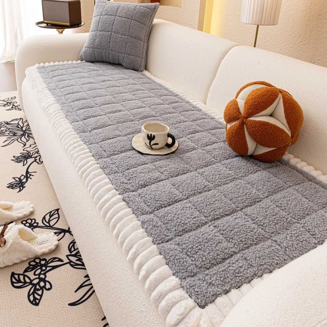 Plush Sherpa Thickened Quilted Anti-Slip Sofa Cover Soft Modern Design for Living Room Non-Slip Furniture Protection Towel M251204-image-1087200035