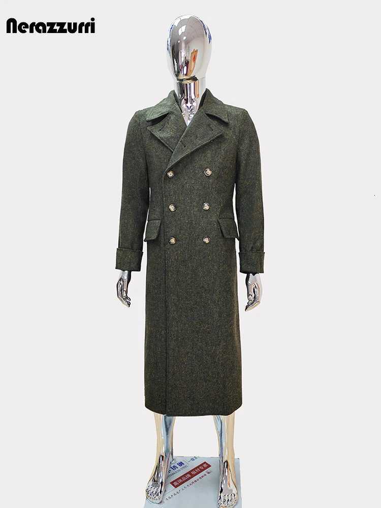 Nerazzurri Autumn Winter Long Luxury Elegant Chic Thick Warm Woolen Polo Coat for Men Double Breasted Wool blends OvercoatXJ251204