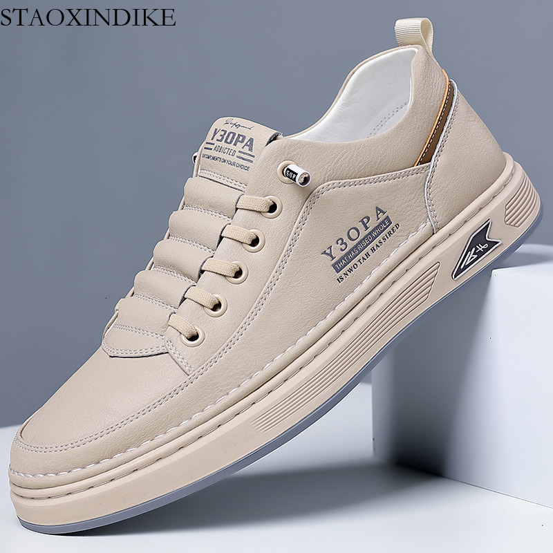 STAOXINDIKE – baskets en cuir pour hommes, chaussures respirantes et décontractées, tendance, polyvalentes, blanches, nouvelle collection automne