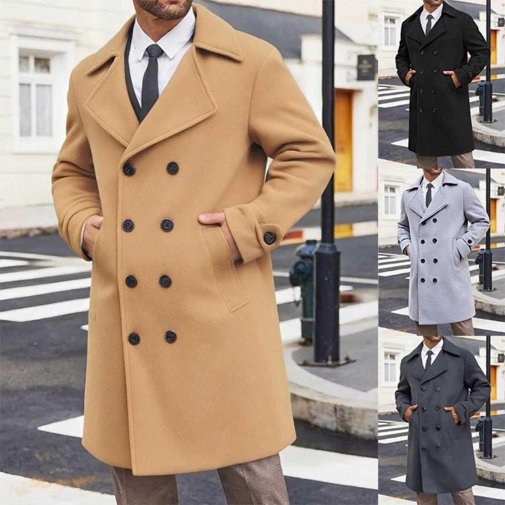 Manteau croisé en laine mélangée pour hommes, Trench-Coat mi-long pour automne et hiver, classique, Business, vêtements d'extérieur décontractés,