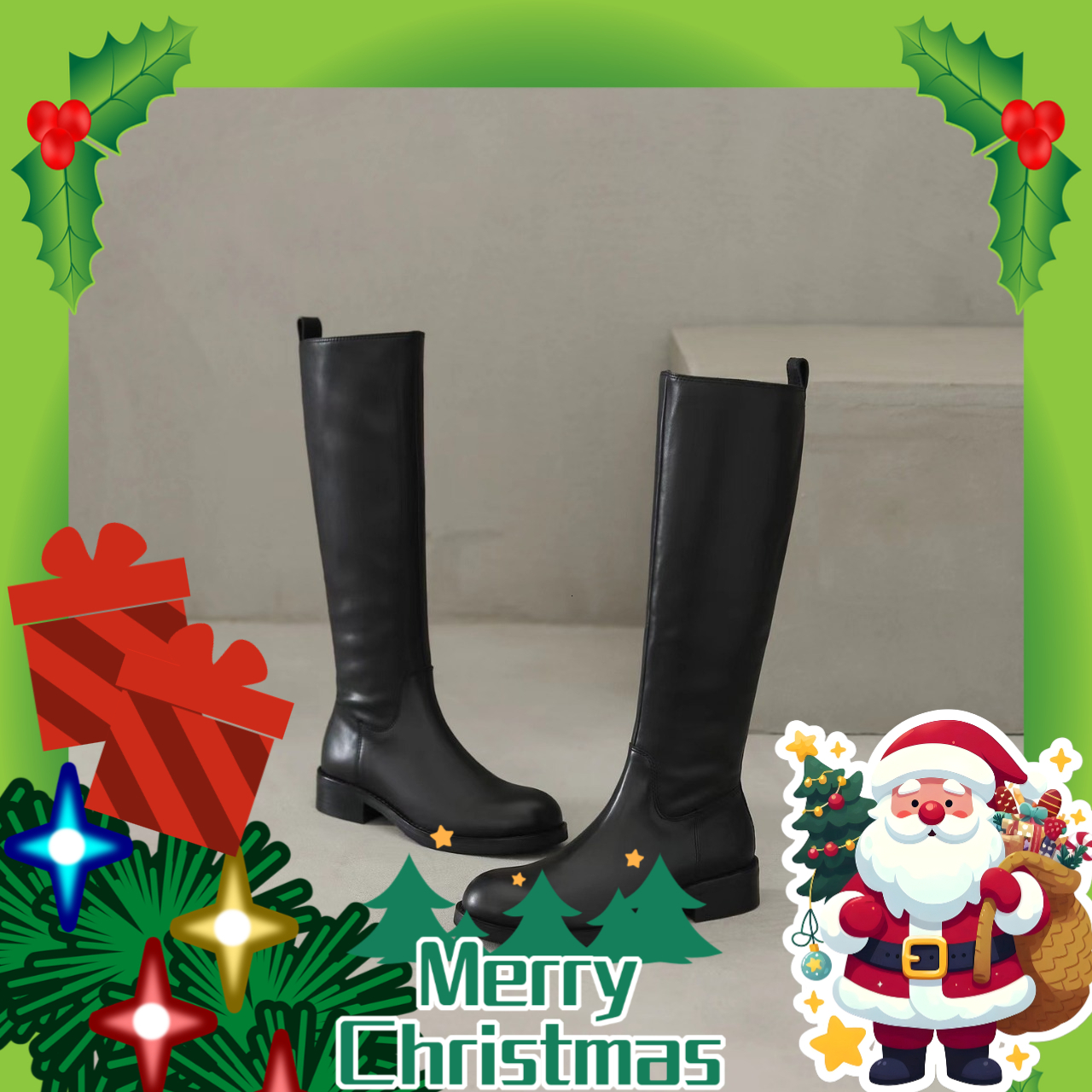 British style high-end luxury high top knight boots Christmas gift luxury shoes high-quality full leather thick heel women's leather boots desi