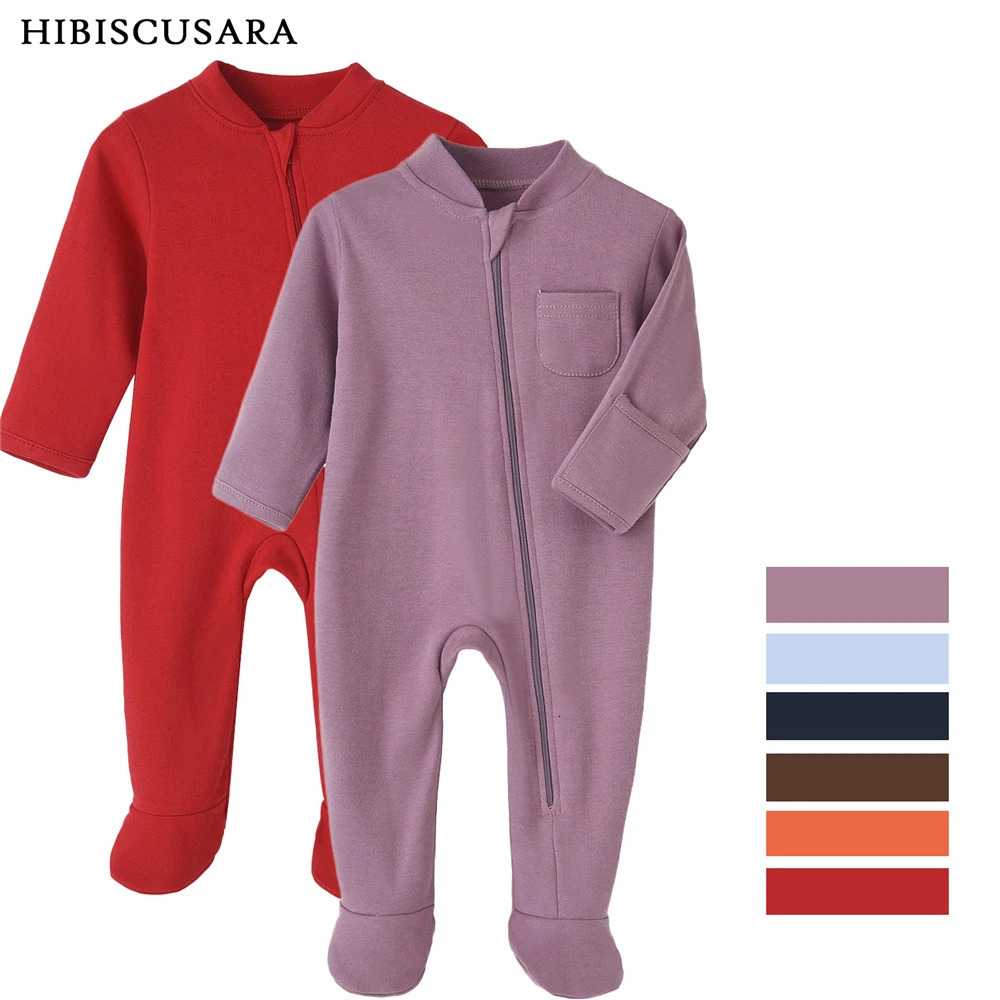 100 Cotton born Baby Clothes Solid Color Jumpsuit Rompers Zipper Infant Boys Girls Spring Bottoming Shirt Jumpsuits Footed 251204