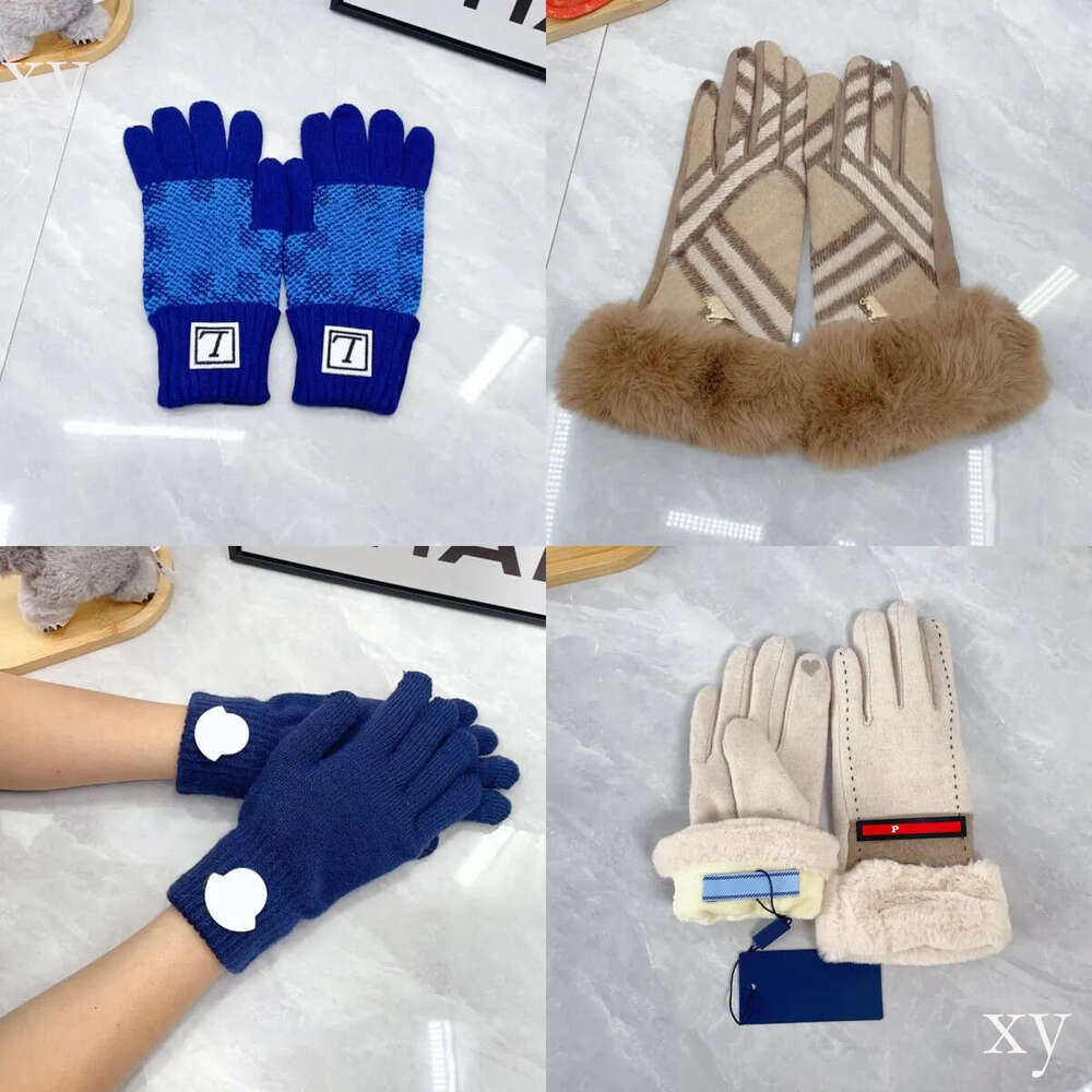 Mitaines en laine rose pour hommes et femmes, marque de styliste, mode d'hiver, gants chauds à rayures classiques pour Sport de plein air