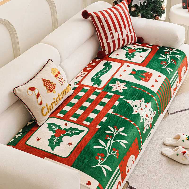 Winter Christmas Flannel Sofa Cover Anti-Slip All-Inclusive Universal Sofa Cover In One Straight Row Sofa Cushion Decor Home M251204-image-1087199028