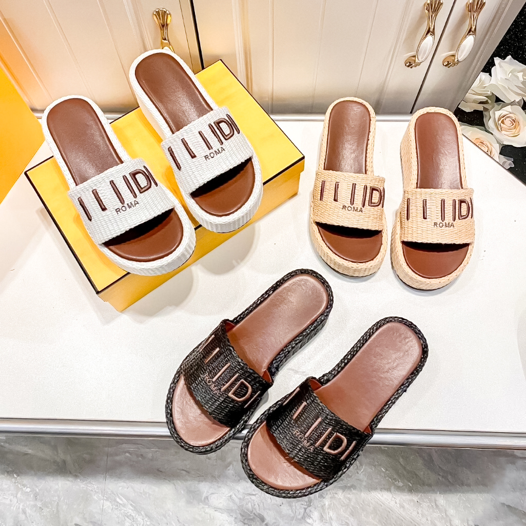 Summer Raffias slide Designer Casual Shoe Woman Luxury sliders Denim sandal Embroidered weave Platform sneaker Slipper Sandale Leather girl walk bea