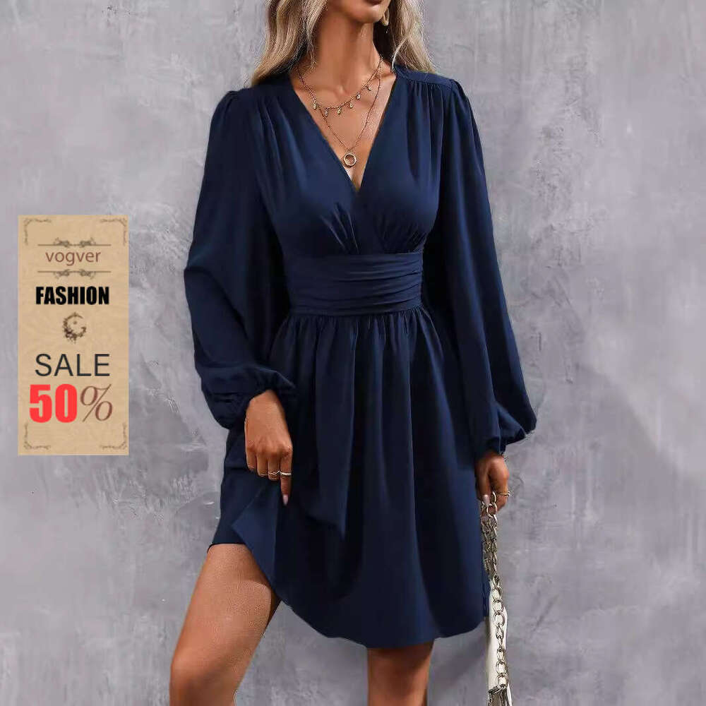 Robe de luxe de styliste pour femmes, col asymétrique, manches lanternes, taille froncée, nouvelle collection printemps automne hiver 2026