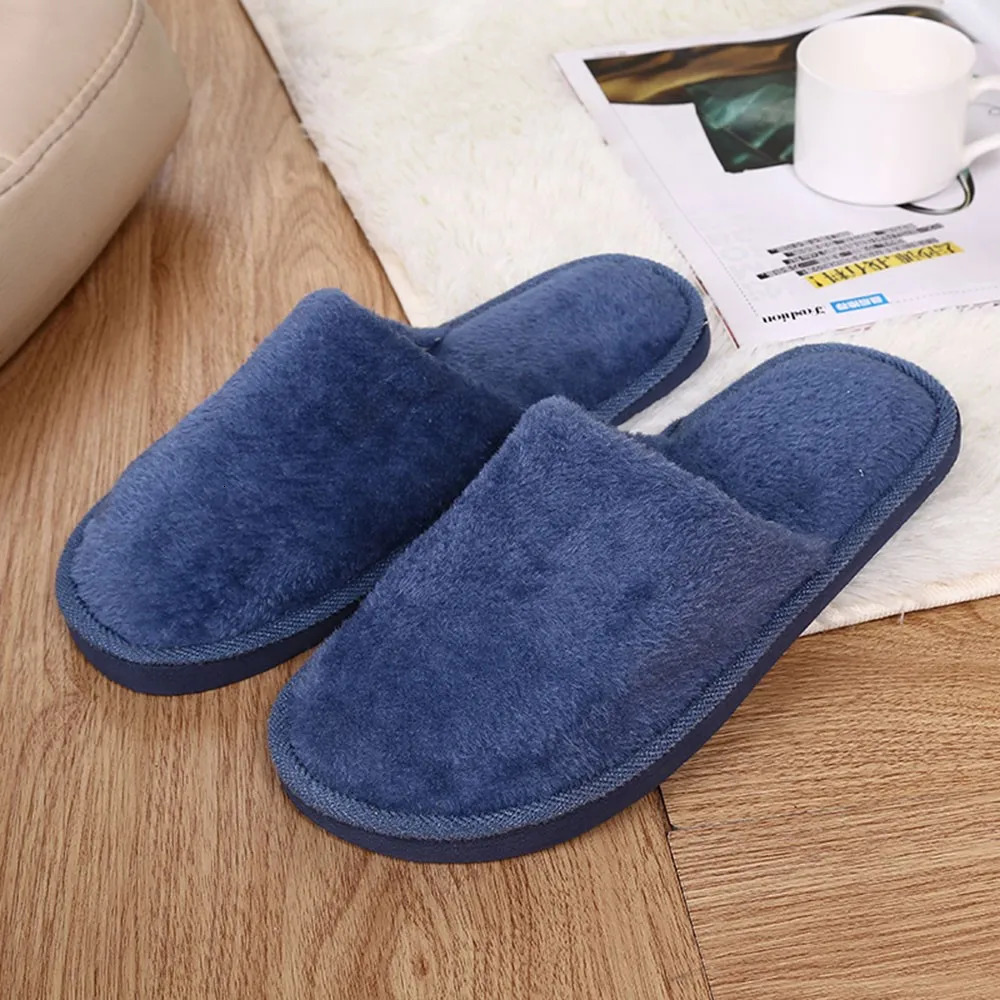 Pantoufles d'hiver pour hommes, chaussures chaudes en peluche pour chambre à coucher, sol doux à l'intérieur, velours fin, couleur unie, antidéra