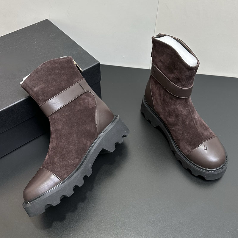 Women Platform Heels Ankle Boots Designer Zipper Suede Lambskin Outdoor Leisure Shoes With Dust Bags Western Snow Boot Brown Black Casual Shoes Knig