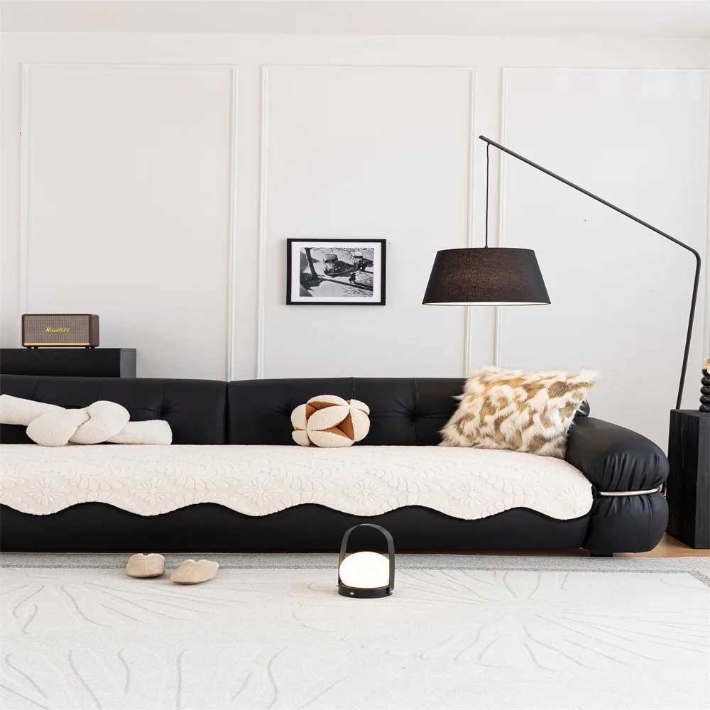 Vintage High-end Straight Sofa Cushion Autumn and Winter Plush Leather Sofa Special Cushion Fixed Anti-slip Cover Cloth M251204-image-1087199932