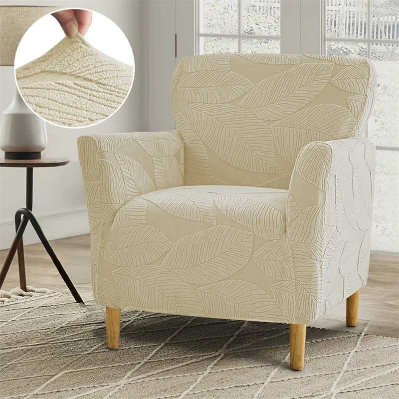 Nordic Leaves Jacquard Club Chair Slipcover Thick Tub Armchair Cover All-inclusive Single Sofa Covers Bar Counter Home Banquet M251204-image-1087196986