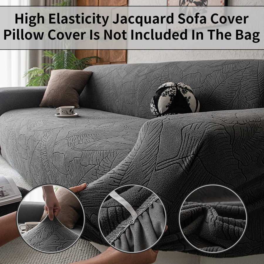 Botanical Leaf Jacquard Sofa Cover Soft Polar Fleece Stretchy Durable Pet Proof Fabric Easy Care Machine Washable for Year Round M251204-image-1087200434