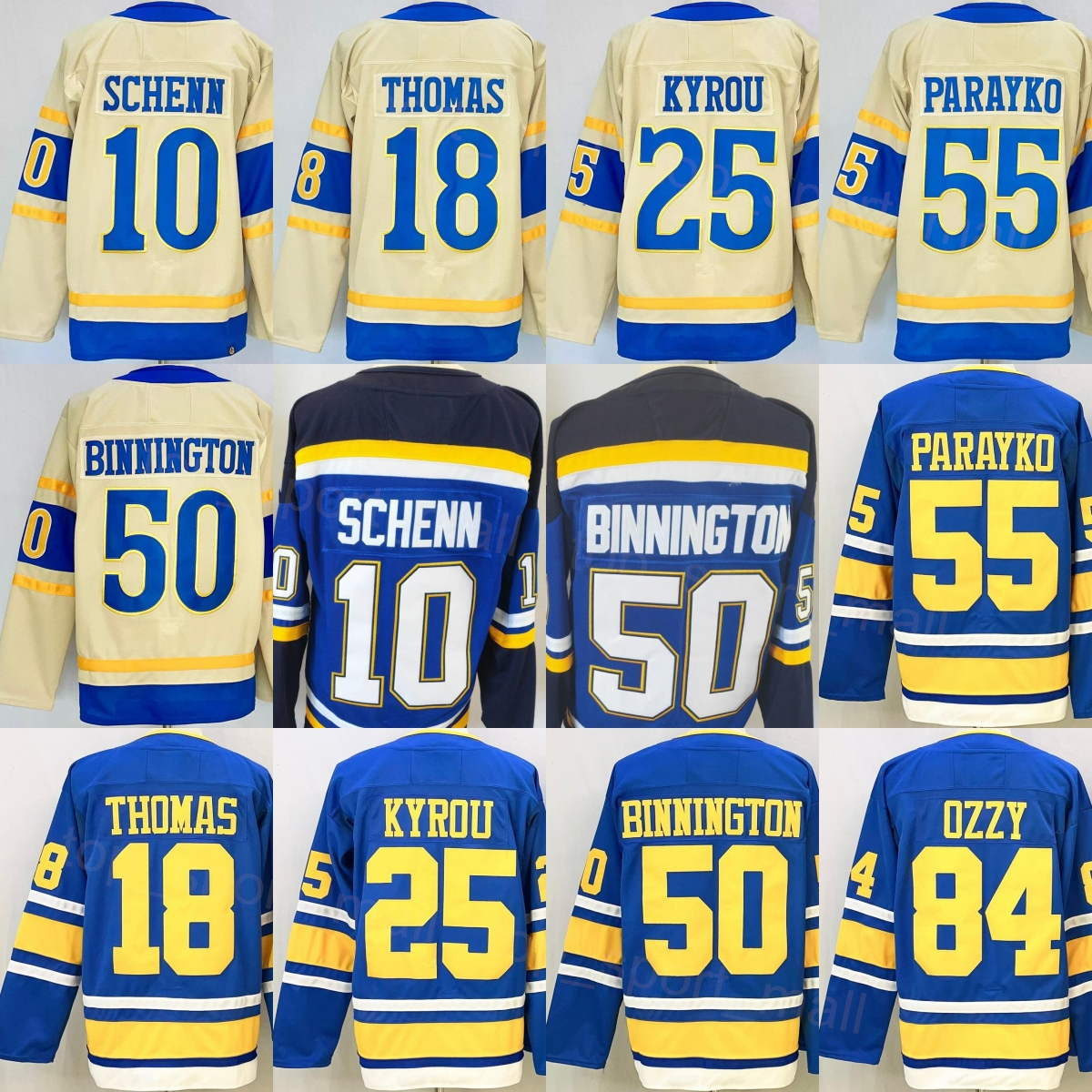 Man Hockey 18 Robert Thomas Jerseys 2026 Alternate 25 Kyrou 50 Binnington 55 Colton Parayko 10 Brayden Schenn Reverse Retro Winter Classic Navy B